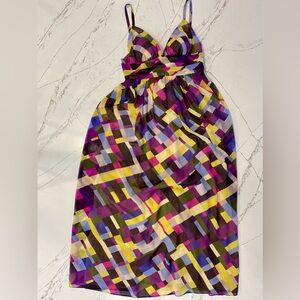 Moda International Geometric Print Maxi Dress Purple Yellow Boho NWOT M